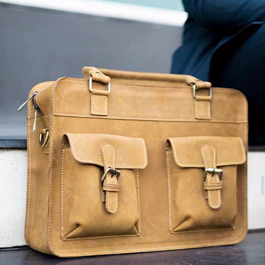 Classy Fawn Leather Laptop Bag - Fits 15” Laptops - Perfect for Work and Travel - Exclusively at Nubuck Hub