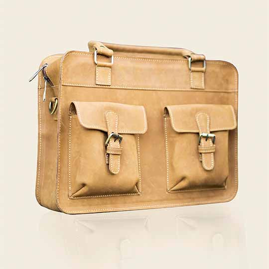 Classy Fawn Leather Laptop Bag - Fits 15” Laptops - Perfect for Work and Travel - Exclusively at Nubuck Hub